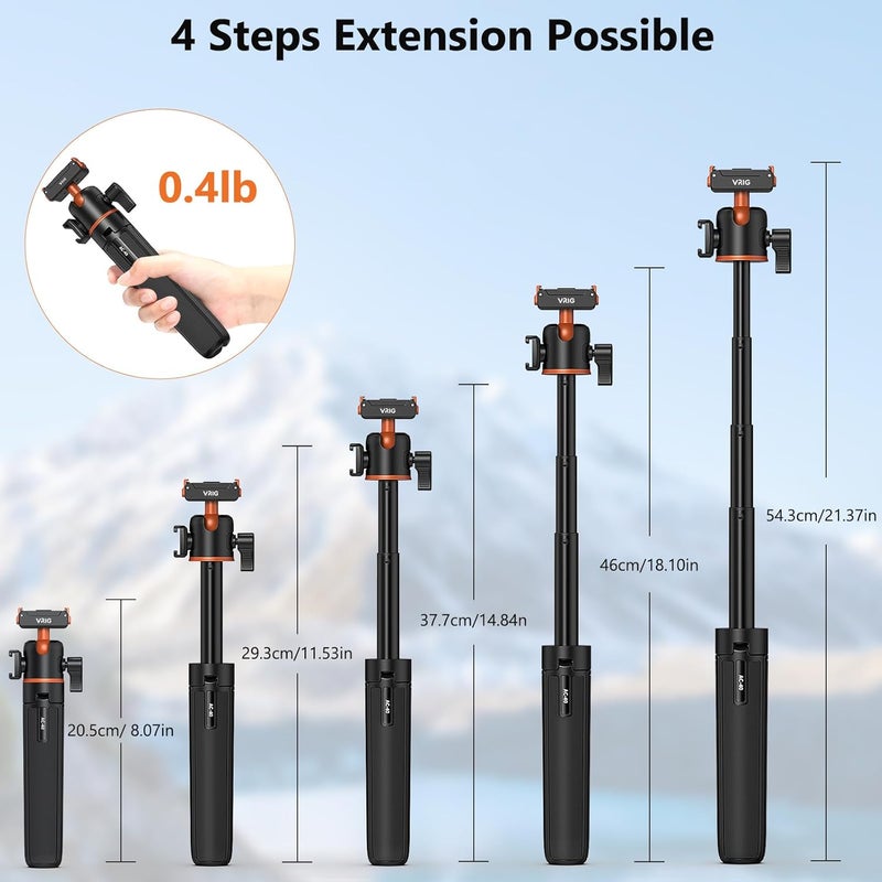 VRIG AC-40 Action Camera Selfie Stick Tripod with Quick Release Adapter, 360° Ball Head & Cold Shoe Mount, 8 to 21 inches Extendable Tripod for DJI Osmo Action 5 Pro/Action 4/ Action 3/ Osmo 360 - Image 4